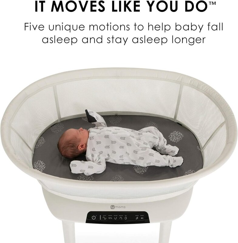 4moms MamaRoo Sleep Bassinet, Supports Baby's Sleep with Adjustable Features - 5 Motions, 5 Speeds, 4 Soothing Sounds and 2