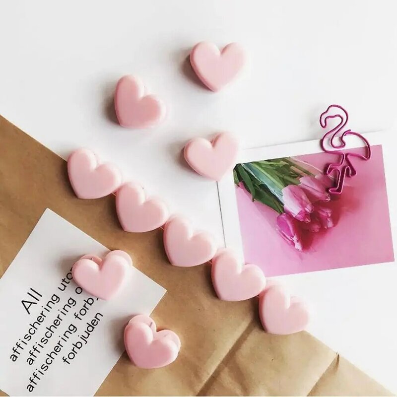 Pink Heart Shape Paper Clip, clipes decorativos, Wall Photo Card Organizer, Papelaria Gift, Desktop Decal, coreano, Kawaii, 10pcs