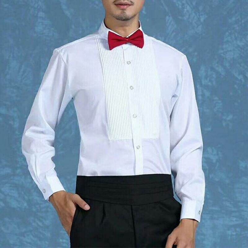 Camisa Formal elegante para hombre, camisa de negocios con cuello alado para oficina, fiesta de boda, manga larga para novio