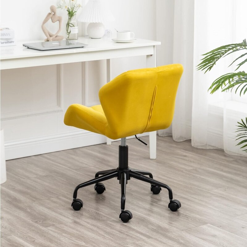 เก้าอี้สำนักงานแบบหมุนปรับได้สีเหลืองมีเพชรตกแต่งเฟอร์นิเจอร์ทรงกลม