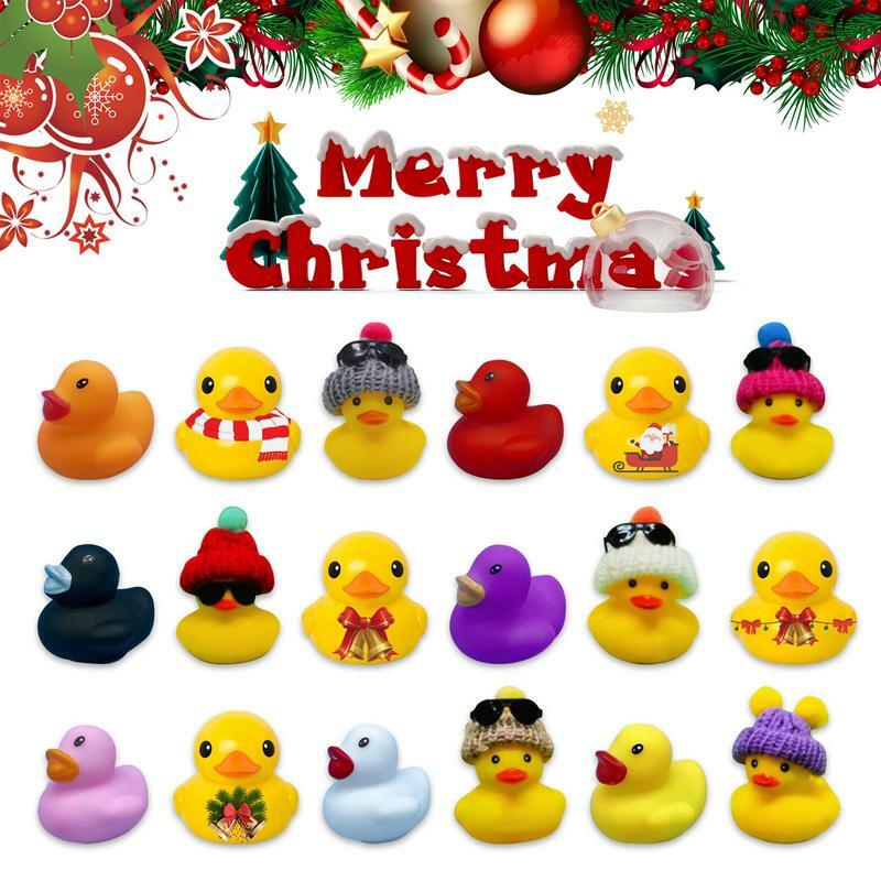 Natal Rubber Ducks Advent Calendar, Engraçado Banheira Duckies Set, Brinquedos de contagem regressiva, Brincar ao ar livre, 24 pcs