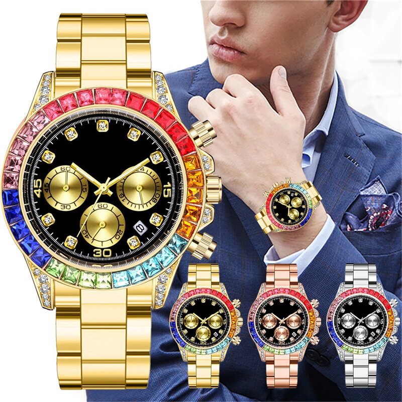 Orologi da uomo orologio da polso con cinturino in acciaio inossidabile di lusso orologio da lavoro con borchie di diamanti orologi al quarzo analogici Relogio Masculino