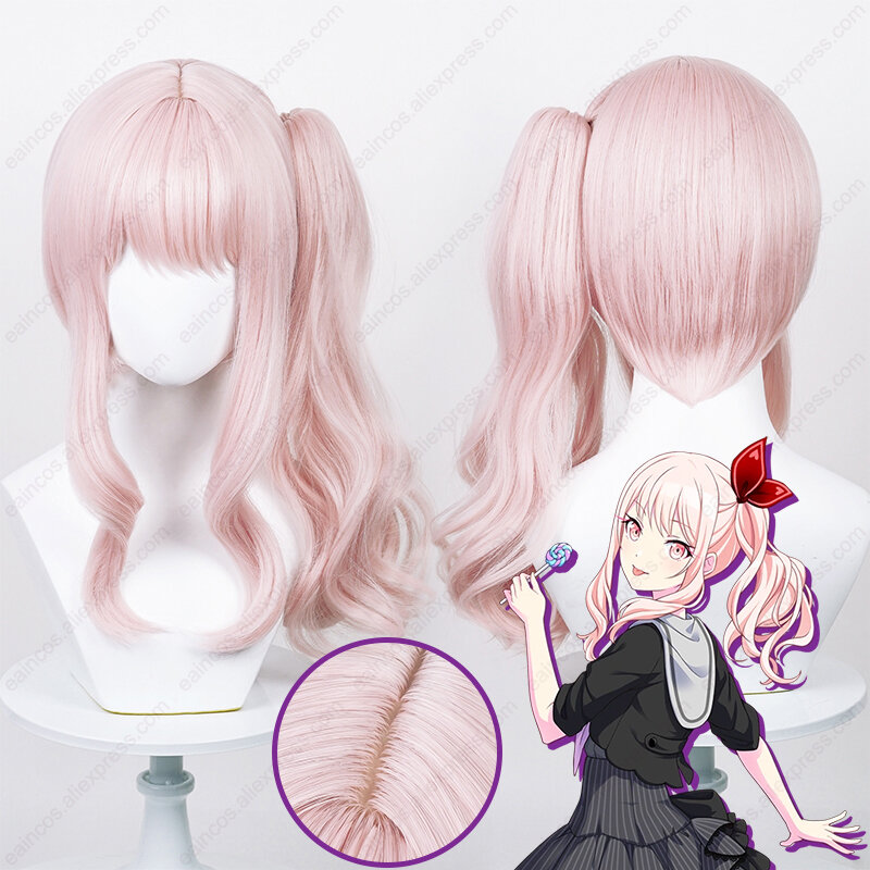 Anime Akiyama Mizuki Cosplay Wig 45cm Long Pink Curly Scalp Wigs Heat Resistant Synthetic Hair