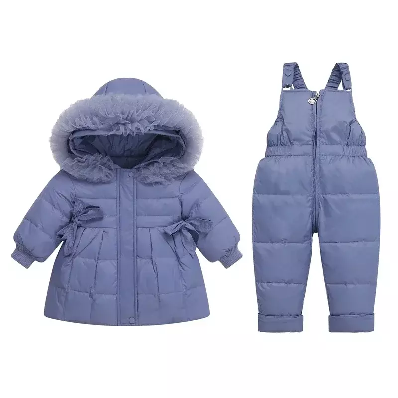 Conjunto de ropa de invierno para niños, chaqueta de plumón cálida, mono, traje de nieve, Parka para niños, monos de piel Real, abrigo