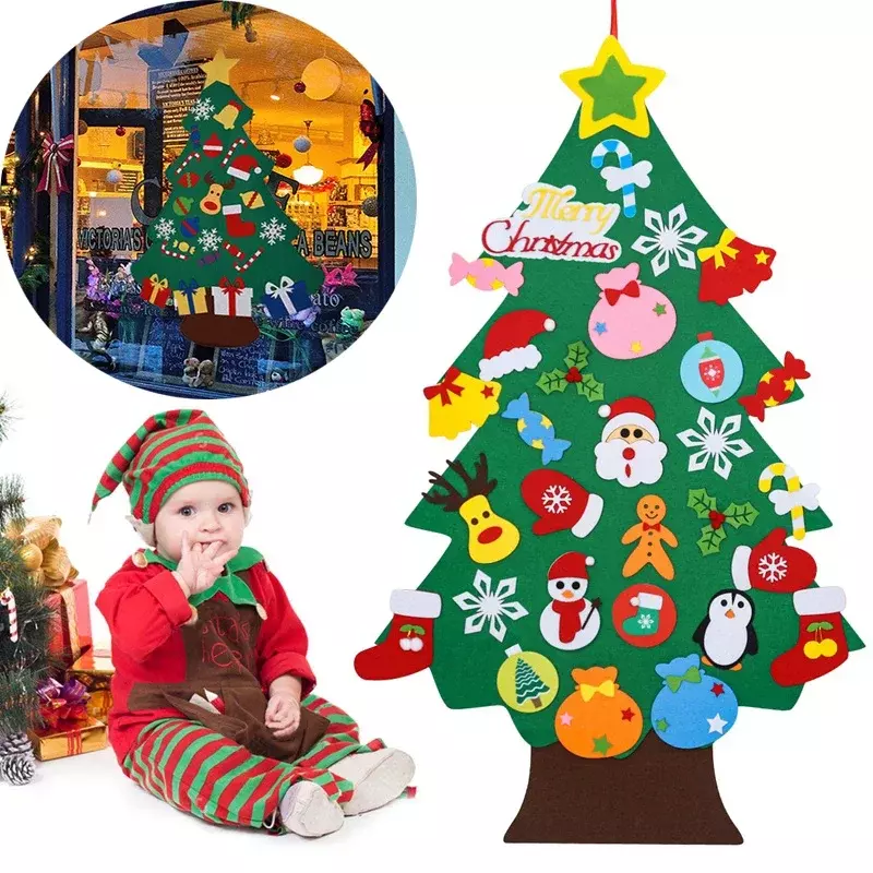 DIY sentiu árvore de Natal para decorações home, ornamento do Xmas, Santa Claus, ano novo, brinquedo das crianças, presentes do Feliz Natal, 2023