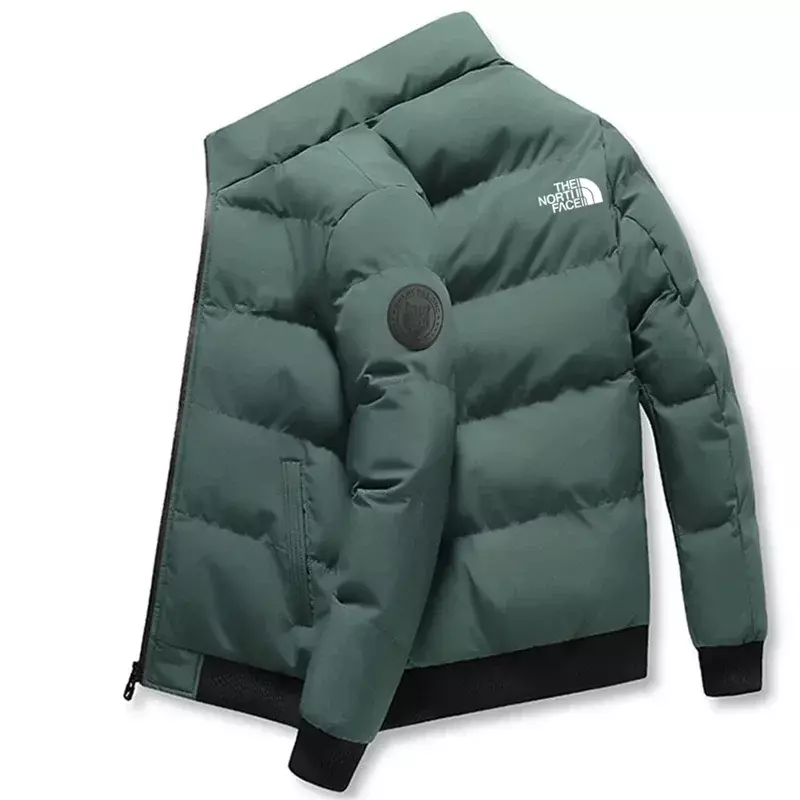 Jaqueta grossa masculina com gola de suporte, jaqueta quente, moda casual, esportes ao ar livre, inverno, 2024