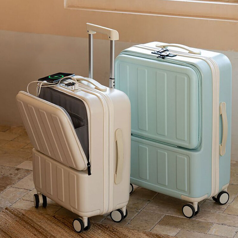 多機能フロント開口部付きスーツケース,荷物用USB充電付き20インチケース,軽量パスワード付き