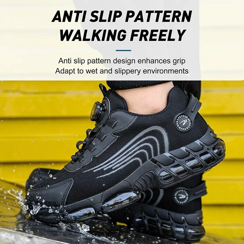 Scarpe antinfortunistiche di alta qualità da uomo scarpe da ginnastica da lavoro con fibbia rotante in filo d'acciaio scarpe indistruttibili scarpe da lavoro antiperforazione antiurto