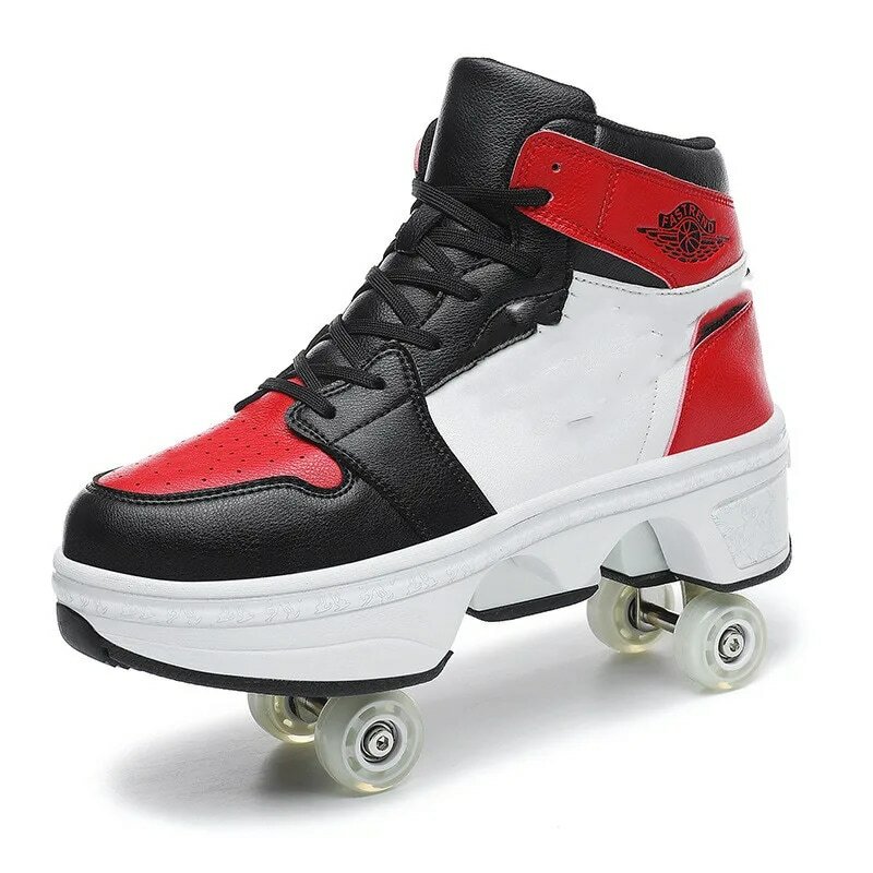 Zapatos de patines con ruedas de doble fila, zapatillas de deporte con ruedas de doble uso, 4 ruedas
