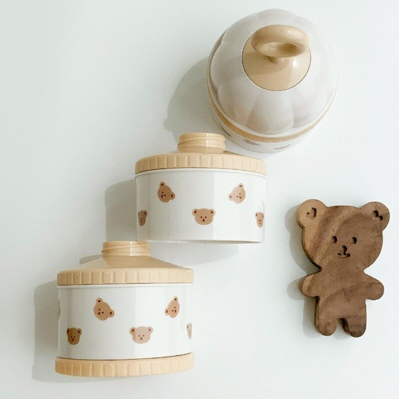 الدب الصغير الزيتون توليب يانكي صندوق مسحوق الحليب ، الرضع المحمولة 3 طبقات التخزين