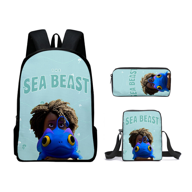 Classic Fashion the sea beast 3D Print 3pcs/Set pupil School Bags Laptop Daypack Backpack Inclined shoulder bag Pencil Case
