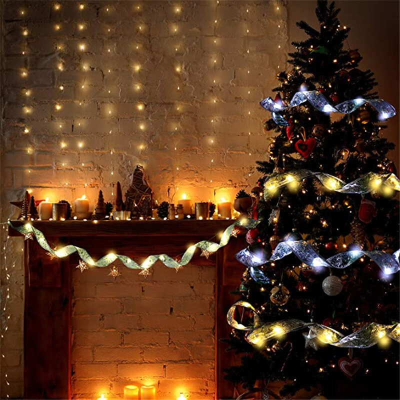 4M 40LED Pita Natal Lampu Tali Peri Pita Bersinar Dekorasi Pohon Natal Pernikahan Liburan Pesta Natal Dekorasi Rumah