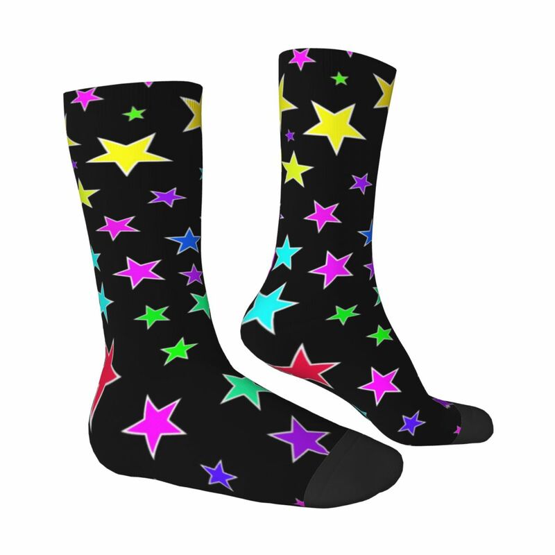 Colorful Stars Stockings Fun Star Print Pattern Novelty Socks Winter Anti Slip Socks Women Men Running Comfortable Socks