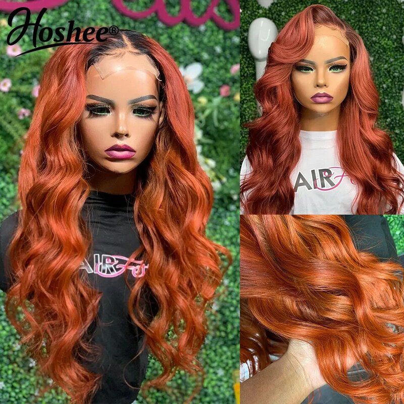 Ombre Reddish Brown Lace Front Human Hair Wigs Pre-Plucked HD Lace Wigs For Women Glueless Wear Go Lace Frontal Wigs For Women