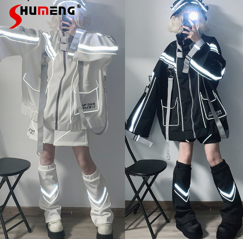 Japanse Stijl Cyberpunk Mechanische Stijl Sportkleding Overjas 2024 Nieuwe Originele Y 2K Mijn Paar Subreflecterende Losse Jas Vrouwen