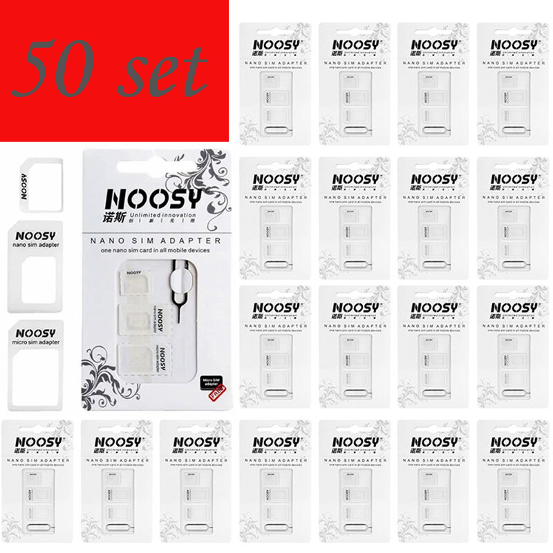 Noosy CharacterSim Card Adapter, Micro Sim Cards Adapter, Standard EpiCard, iPhone, 4 en 1, 50 Sets