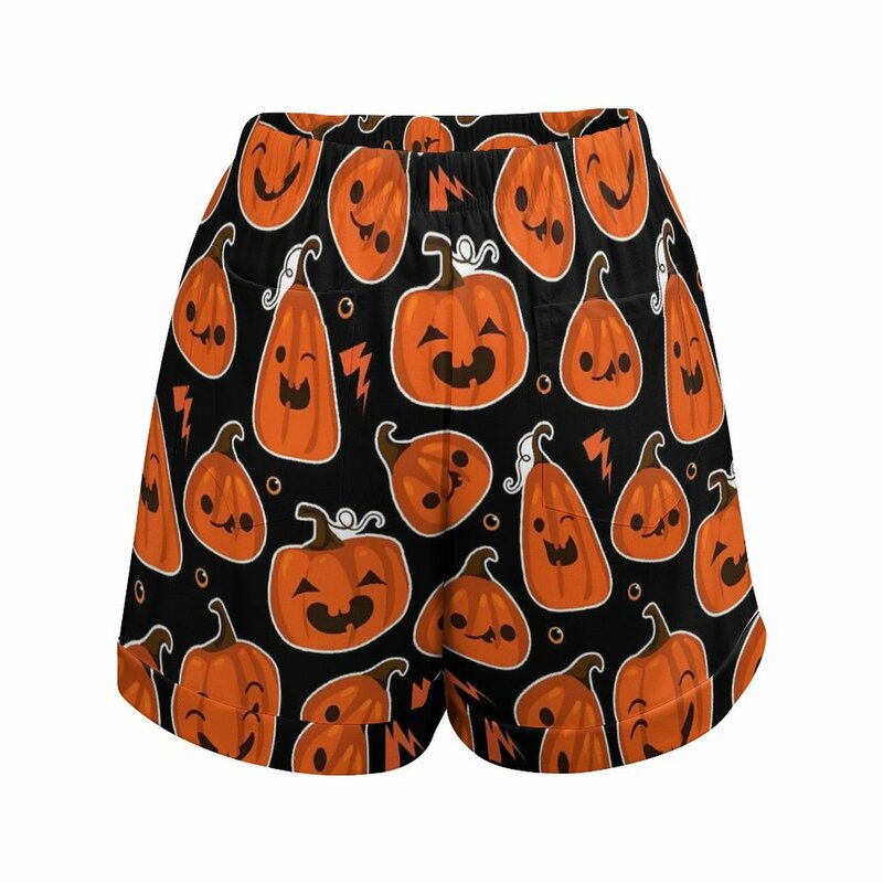 Pantalones cortos con diseño de calabazas para Halloween, pantalones cortos bohemios con bolsillos, ropa de calle de talla grande