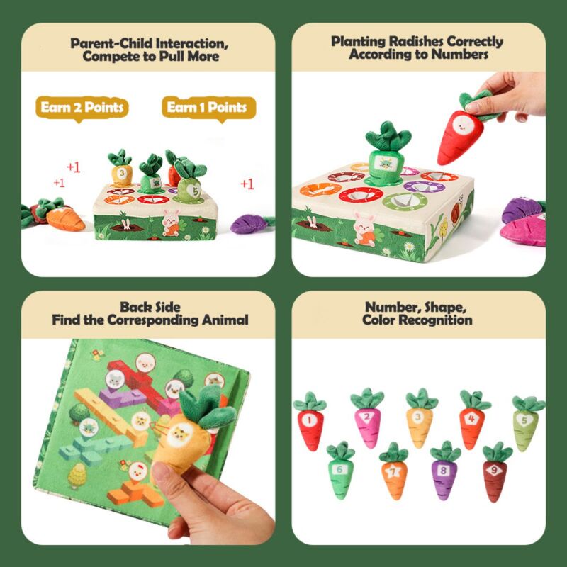 Juguete educativo de tela para niños pequeños, juego de cosecha de zanahoria, juguetes educativos para niños y niñas, clasificación de formas