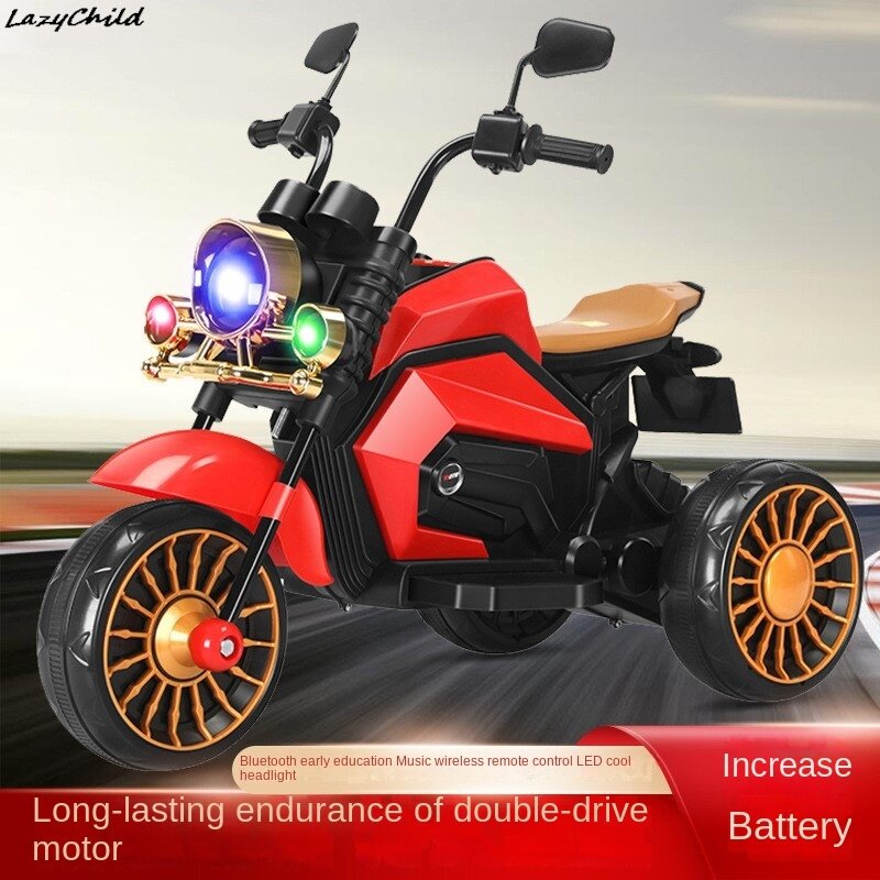 Lazychild New Children's Electric Car Retro Motorbike Boys And Girls Baby Can Sit Children Tricycle Harley Remote Control Toys