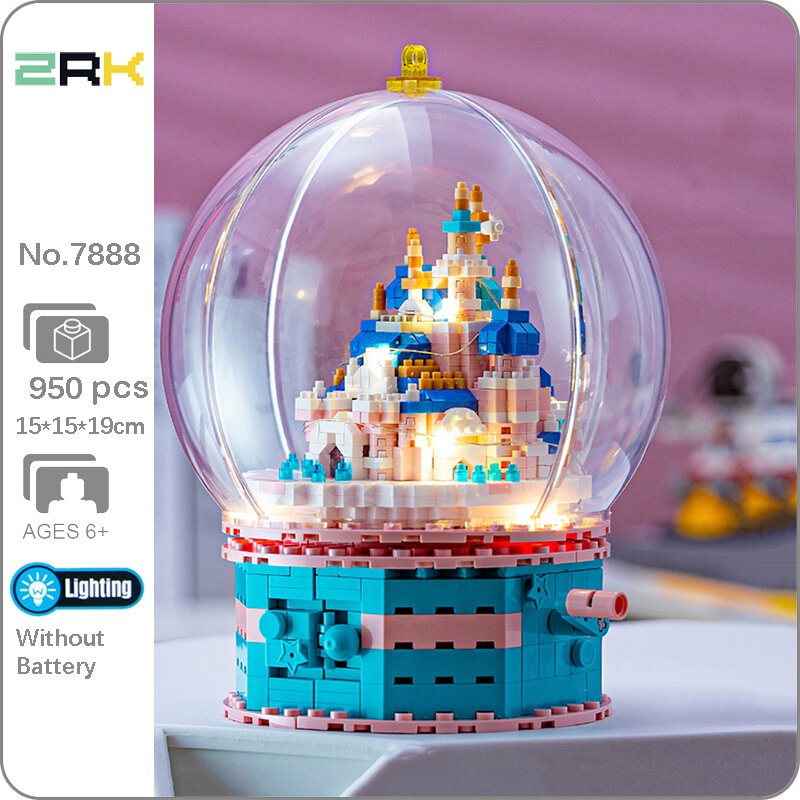 7888 Architecture Revolve Castle Palace Crystal Ball LED Light Mini Diamond Blocks Bricks Building Toy for Children no Box