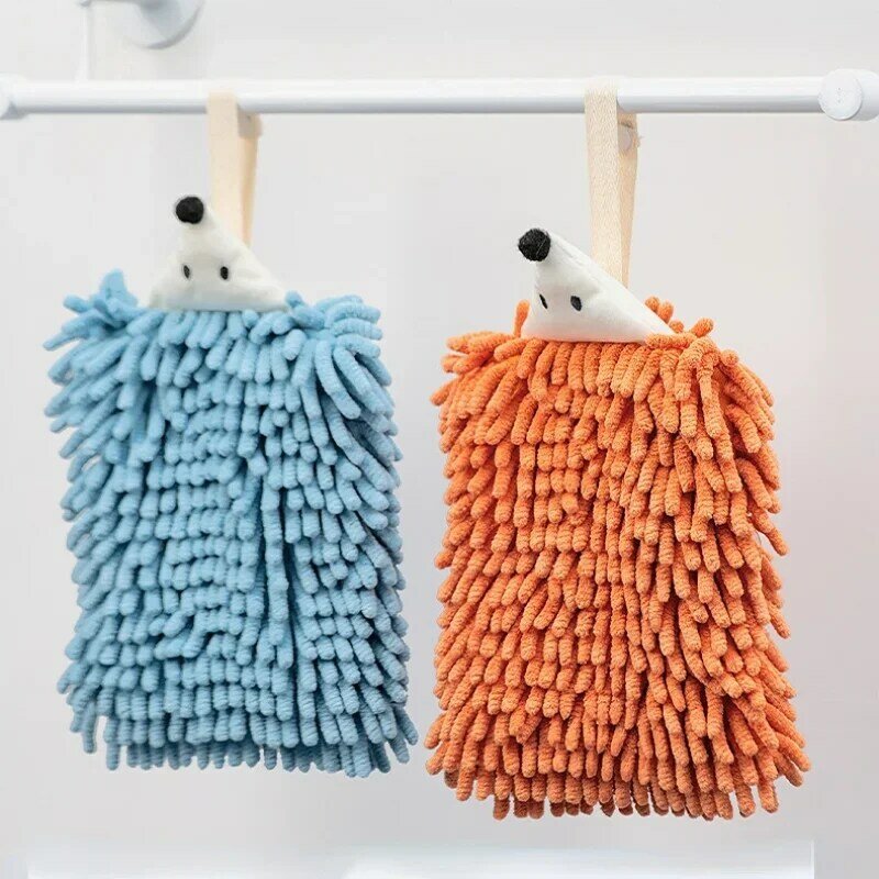 Toallas de mano de chenilla con ganchos colgantes, toallas de microfibra absorbentes, suaves, de secado rápido, para baño y cocina, erizo Animal