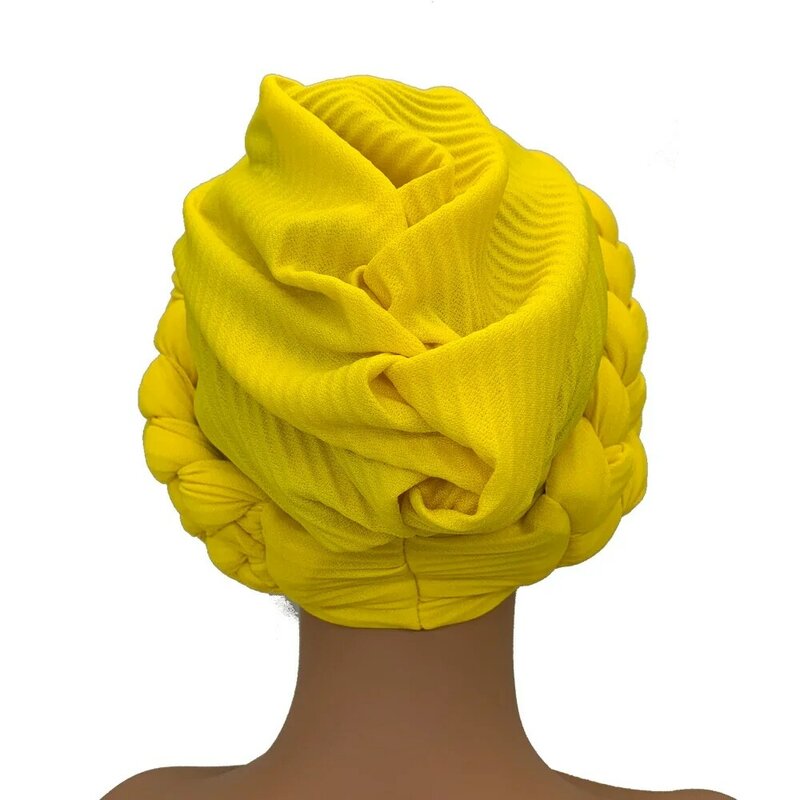 Fashion Double Braid Halo Turban Cap for Women Diamonds Flower Deco African Head Wraps Soft Headscarf Bonnet Nigeria Headtie