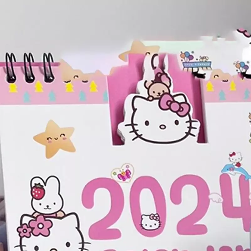 2024 Sanrio Hallo Kitty Mini Schreibtisch Kalender Anime Büro Schul bedarf Kalender Tisch kalender täglich wöchentlich Planer Planer