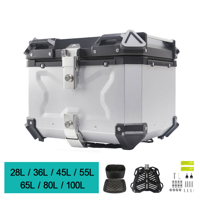 55L 65L 80L Universal Motorcycle Rear Luggage Trunk Storage Moto Top Case Box Waterproof Helmet Key Lock Tail Toolbox Aluminum