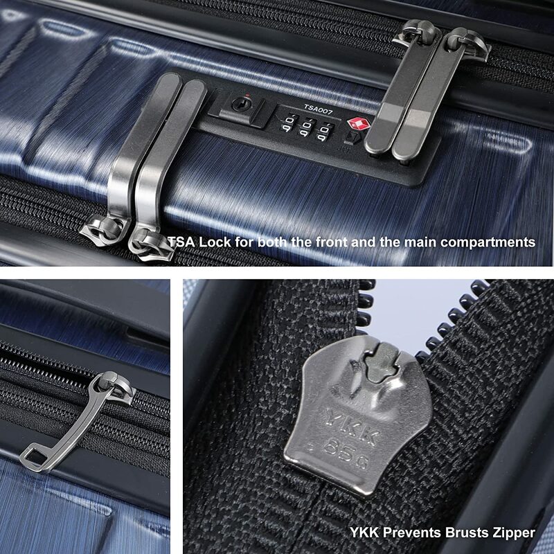 Комплект чемоданов из 3 предметов, передний карман для ноутбука 21/24/28 дюйма, расширяемый легкий жесткий чемодан из АБС и поликарбоната, колеса-Спиннеры, синий замок TSA