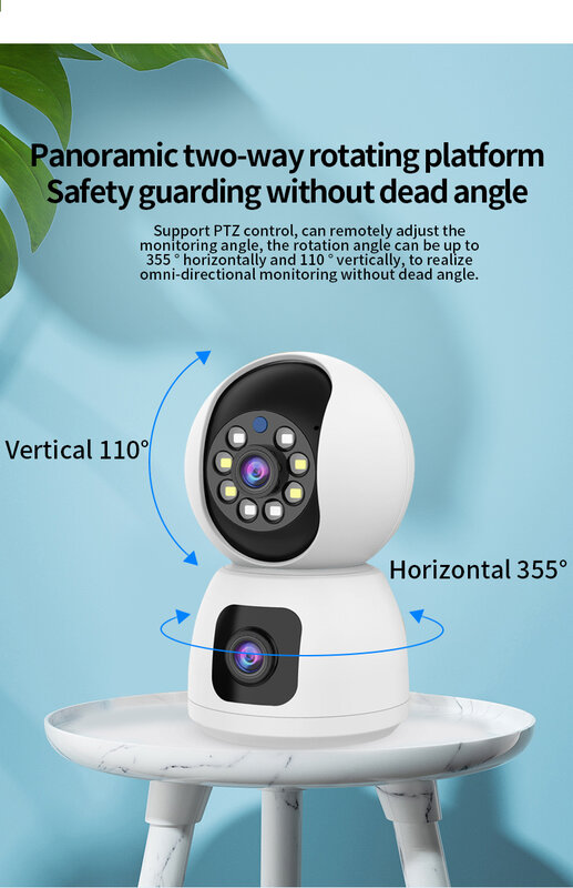 Dubbele Lens Wifi Binnenbeveiliging Bewakingscamera 2mp Voor Thuis Huisdiermonitor Bewegingsregistratie 2K Nachtzicht 2-weg Audio Recorder