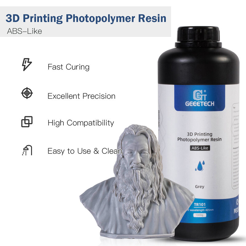 Geeetech ABS-Like 3D Resin, Fotopolímero Padrão, Alta Precisão para LCD, Cura UV Rápida 1kg, 405nm