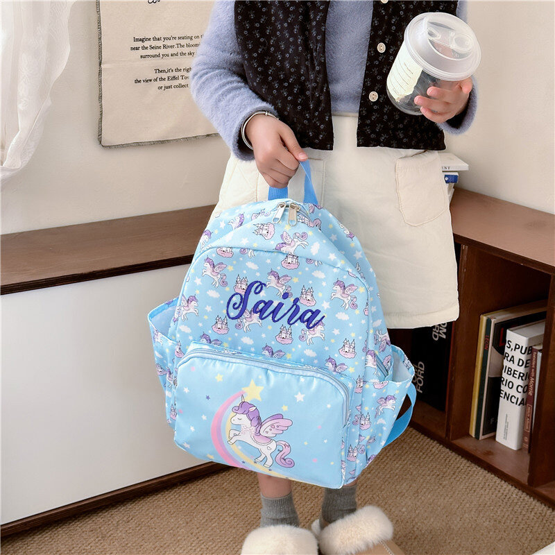 Персонализированный Рюкзак для учеников с именем, Детский рюкзак с мультяшным принтом, трендовый милый рюкзак для детского сада