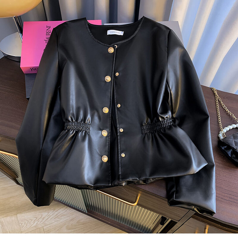 Женская короткая куртка из искусственной кожи, винтажная свободная однобортная куртка из искусственной кожи