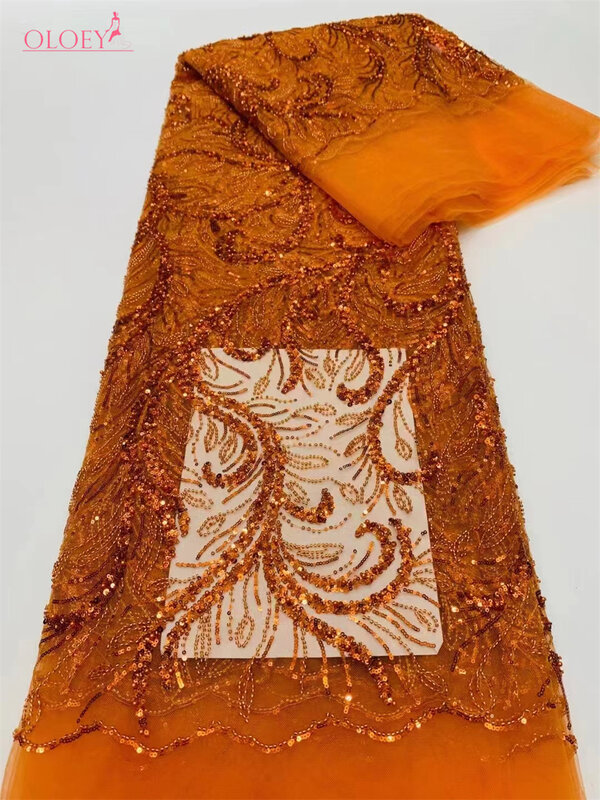 Tela de encaje con bordado francés, tejido africano nigeriano con lentejuelas para vestido de novia, 2024