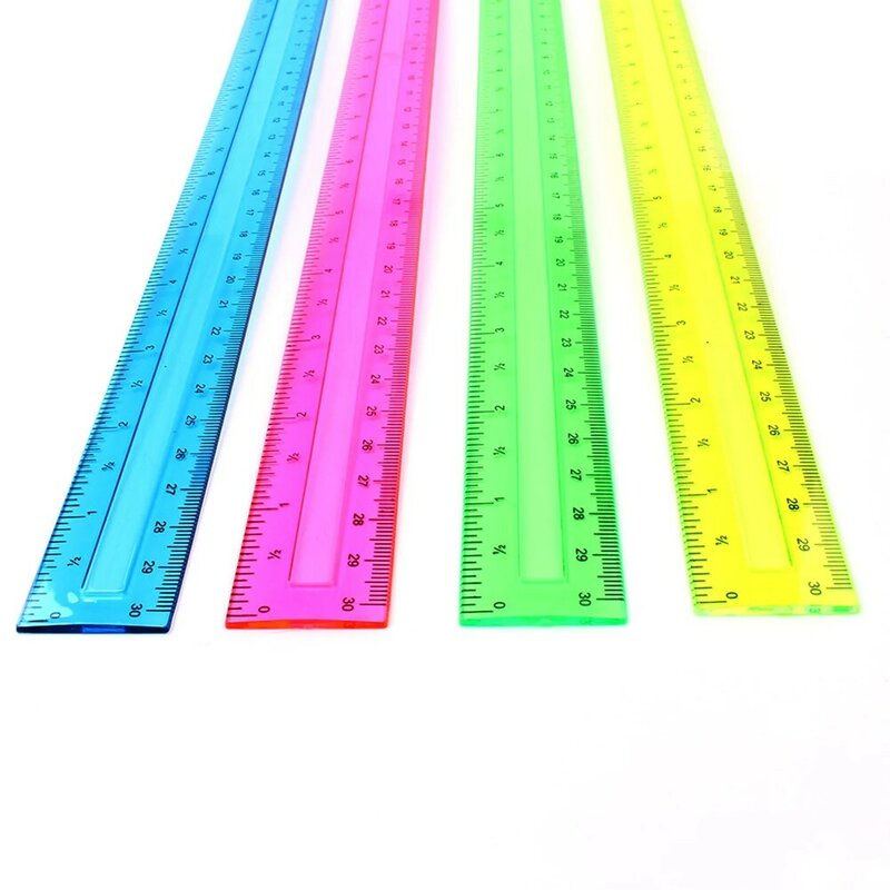 Reglas rectas de plástico transparente para niños, 4 unids/pack de colores, 30cm, papelería Kawaii, dibujo, suministros de oficina escolar, premio para Estudiantes