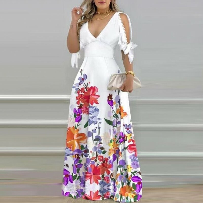 Vestido largo africano con estampado de flores para mujer, ropa africana de retazos, ropa de calle de moda, novedad de verano