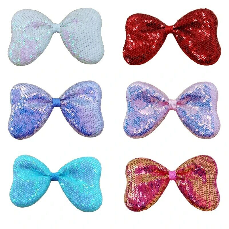 Sequins Bows 4.7inch Hair Bows for DIY Crafts Sewing Appliques Girls Hair Clip Headband Childrens Day Dress Decors