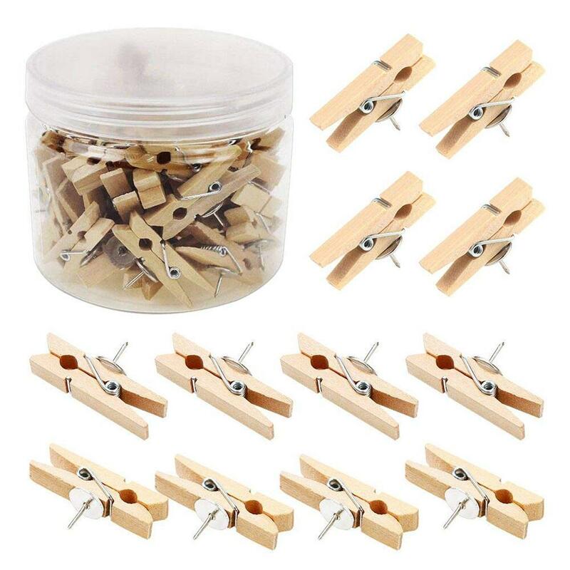 Wooden Craft Clips for Photos with Push Pins Wooden Clips Clothespins Pegs for crafts