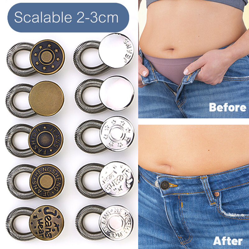 10PCS Magic Metal Button Extender for Pants Jeans Free Sewing Adjustable Retractable Waist Extenders Button Waistband Expander