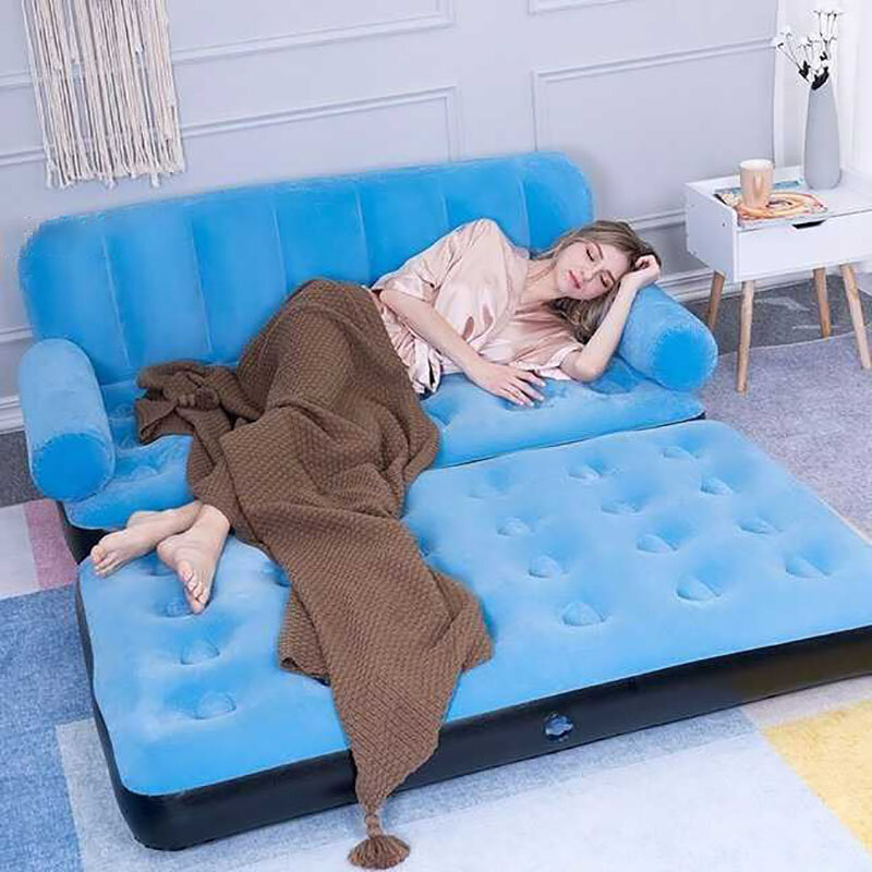เตียงนอน Inflatable ที่นอนในร่มห้องนั่งเล่นเฟอร์นิเจอร์สวนกลางแจ้งตั้งแคมป์ชายหาดแบบพกพาพับโซฟาเตียง