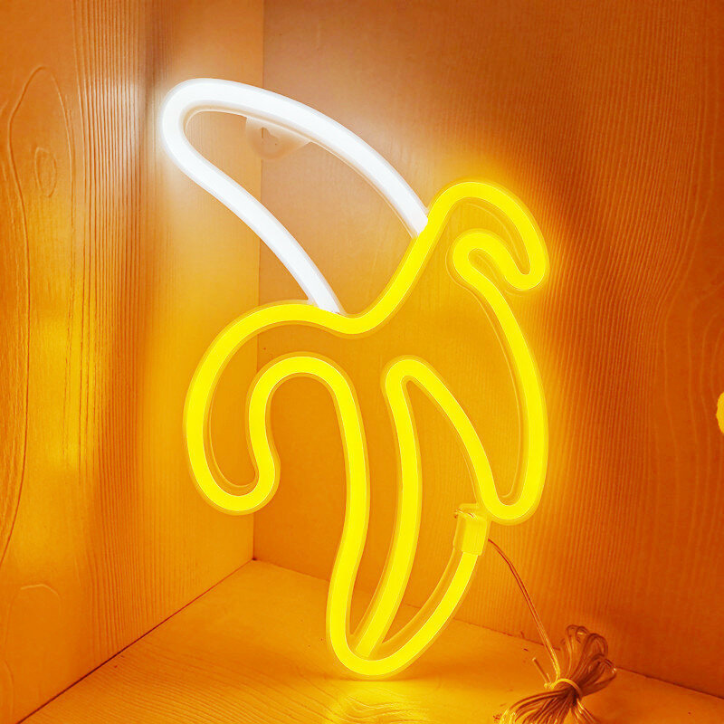 โคมไฟ LED ปากการูปหัวใจรูปกล้วยเชอร์รี่รูปผลไม้ไฟนีออนติดผนังสำหรับงานเลี้ยงงานแต่งงานร้านวันเกิดของตกแต่งบ้าน