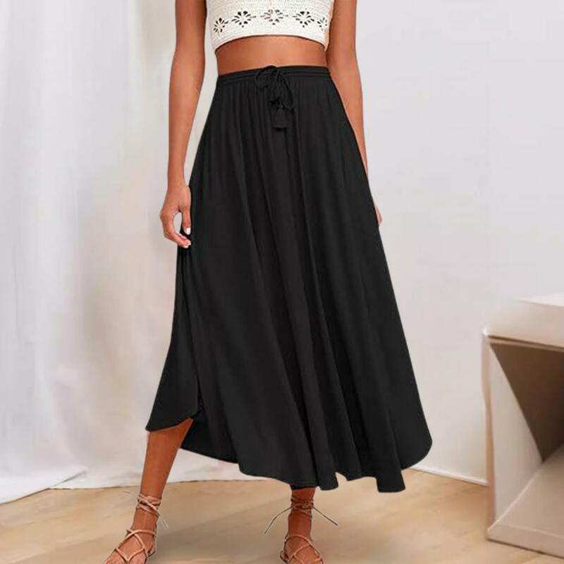 Falda Midi de cintura alta para mujer, cintura elástica con cordón ajustable, Material de fibra de poliéster suave