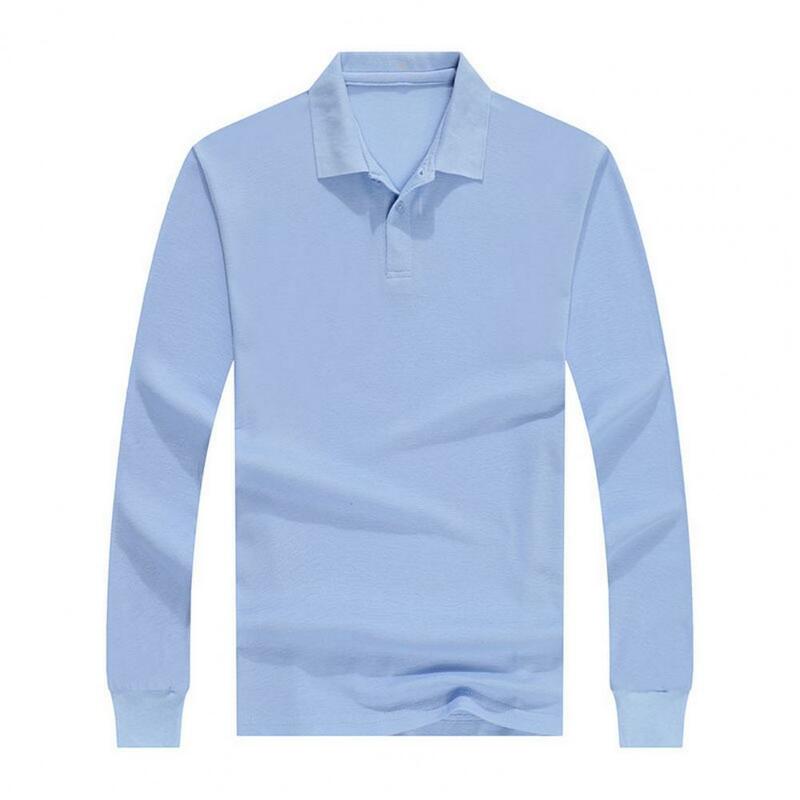 Men Business Lapel Shirt Solid Color Long Sleeve Sweat Absorbing Anti-wrinkle Male Pullover Shirt Top Pullover