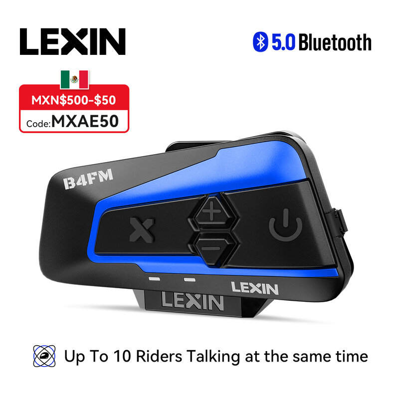 Lexin-interfone lx-b4fm-x para capacete da motocicleta, com rádio fm, bluetooth, para 10 pilotos