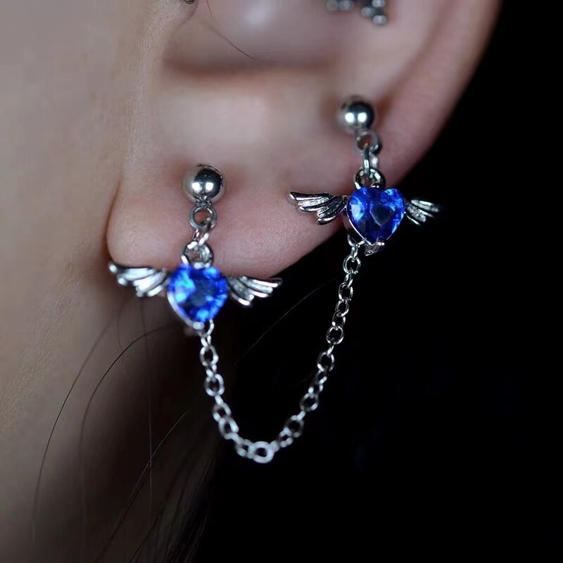 1PC Stainless Steel Cute Heart Cz Ear Chain Jewelry Helix Stud Earings 16g 20g Pierc Earrings Lobe Cartilage Tragus Mujer Korean
