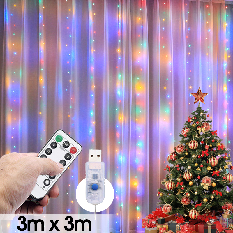 Curtain LED Lights Christmas Fairy Lighting Strings USB Remote Control for Xmas New Year Party Home Room Decoration Garland Lamp