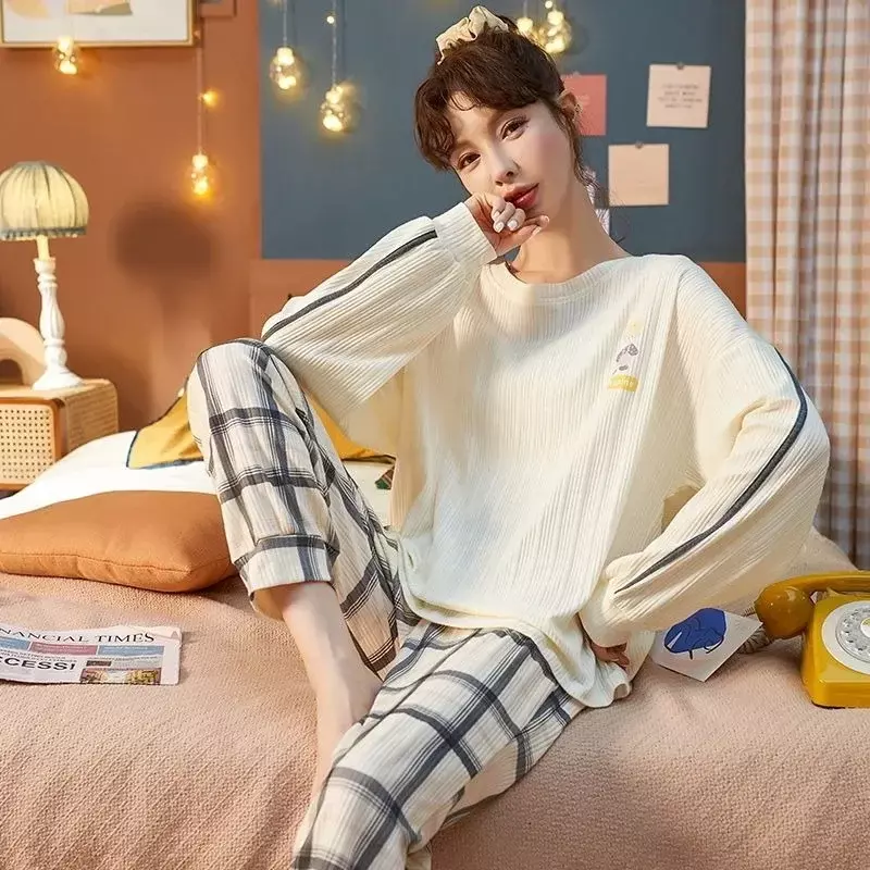 2024 nuovo pigiama donna primavera autunno manica lunga Loungewear studente dormitorio può indossare Homewear set cotone sciolto indumenti da notte