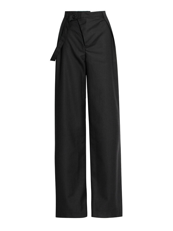 ROMISS regularny spodnie z szerokimi nogawkami damski wysoki stan patchworkowy zamek błyskawiczny jednolity proste długie spodnie styl damski 2024