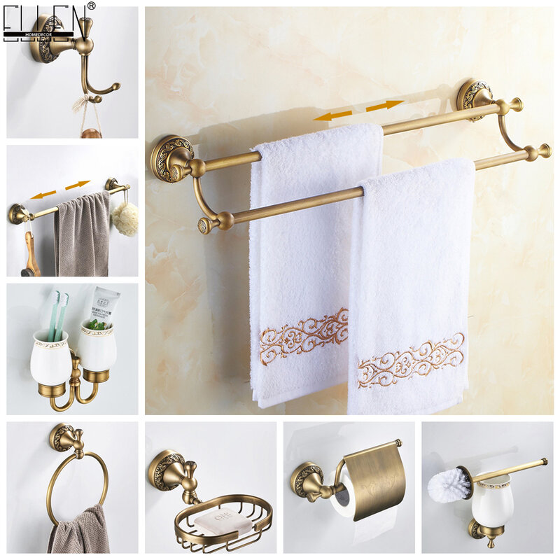 Toallero de bronce antiguo para baño, soporte para papel higiénico, soporte para jabón, soporte para secadora, ELF4001