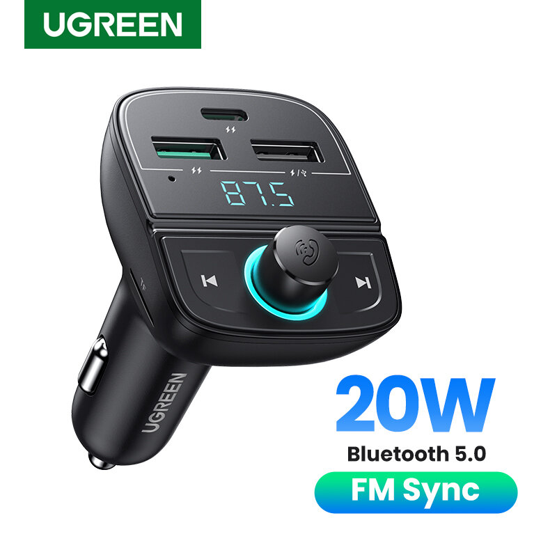 Ugreen carga rápida 4.0 carregador de carro para o telefone fm transmissor bluetooth carro kit áudio mp3 player rápido duplo usb carregador de telefone do carro